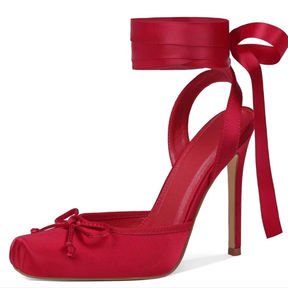 Elegant Red Satin Women's Heels